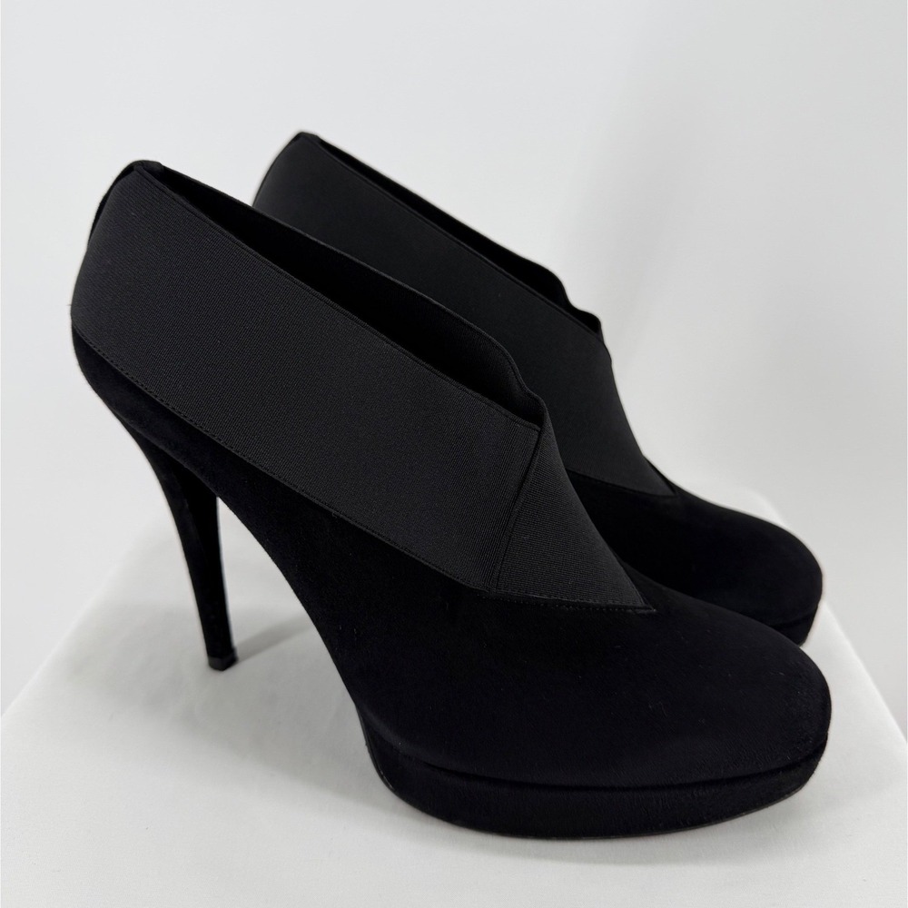 Stuart Weitzman Black Suede Elastic Platform Booties KW15734 Heels 9.5M